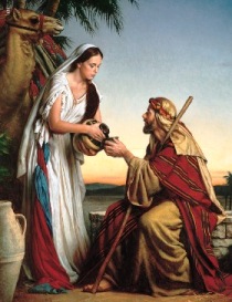 A picture of Abraham's servant being given